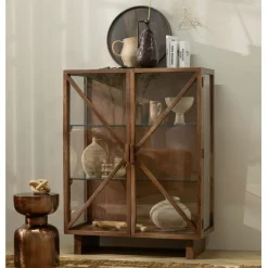 WOOOD Vitrinekast Kella Donkerbruin - 100x132x44 cm