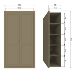 WOOOD Wandkast Gunnar Mud - 120x217x48 cm