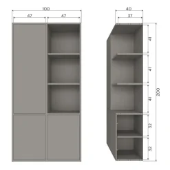 WOOOD Wandkast Merel Warmgrijs - 100x200x40 cm