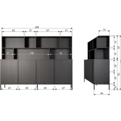 WOOOD Wandkast New Gravure Bruin - 200x150x44 cm