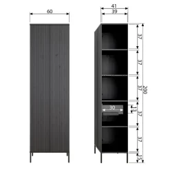 WOOOD Wandkast New Gravure Zwart - 60x210x42 cm